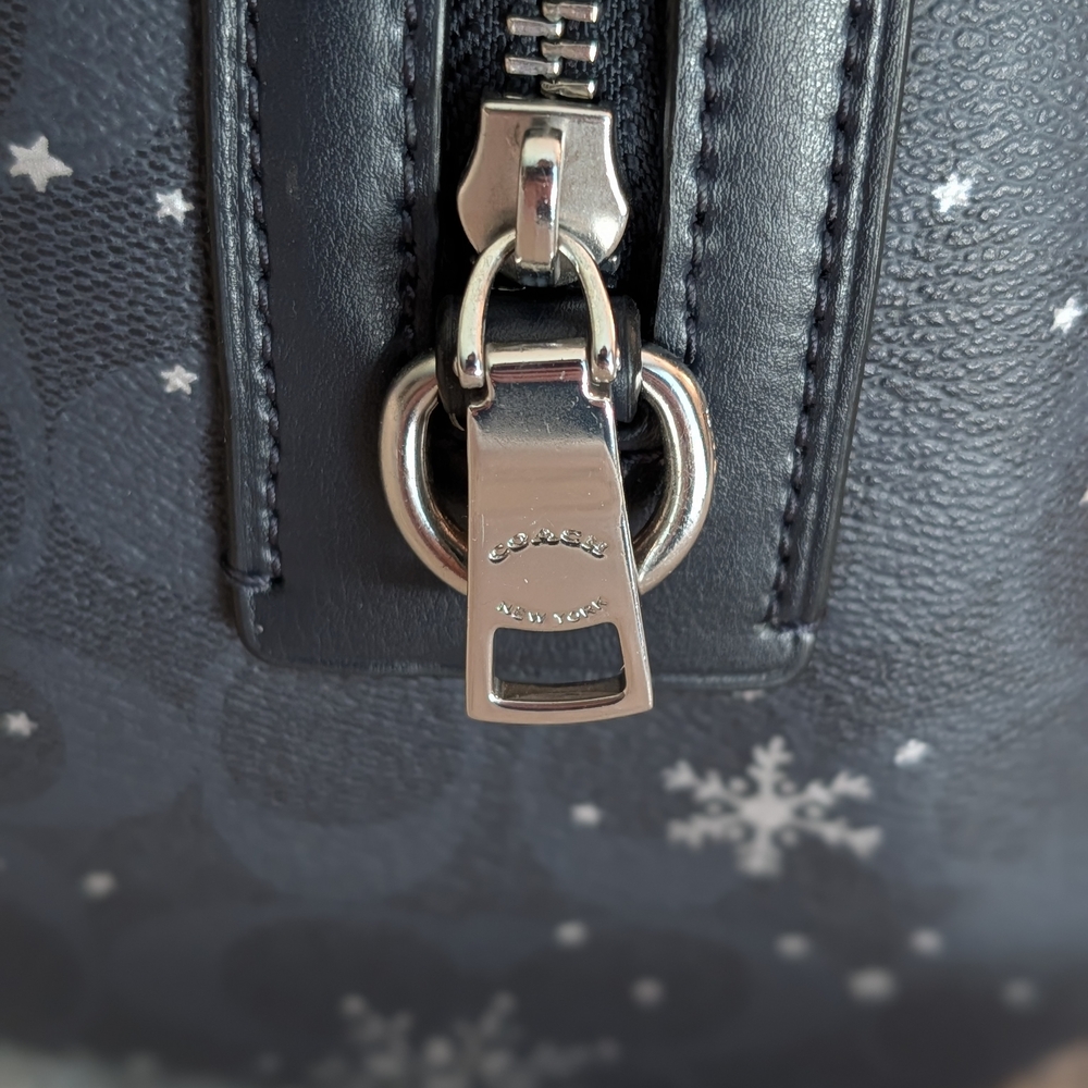 Coach Rowan Navy Blue Signature White Snowflakes Satchel Crossbody - Picture 8 of 10